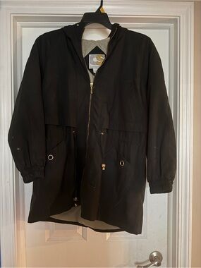 Black Hooded Anorak Jacket with Drawstring
